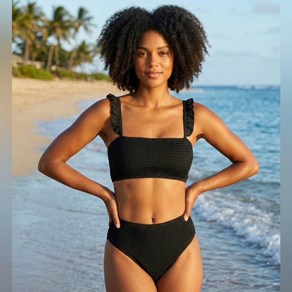 SHEIN Women’s Black Two-piece Ruffle/Padded Bikini set NWT